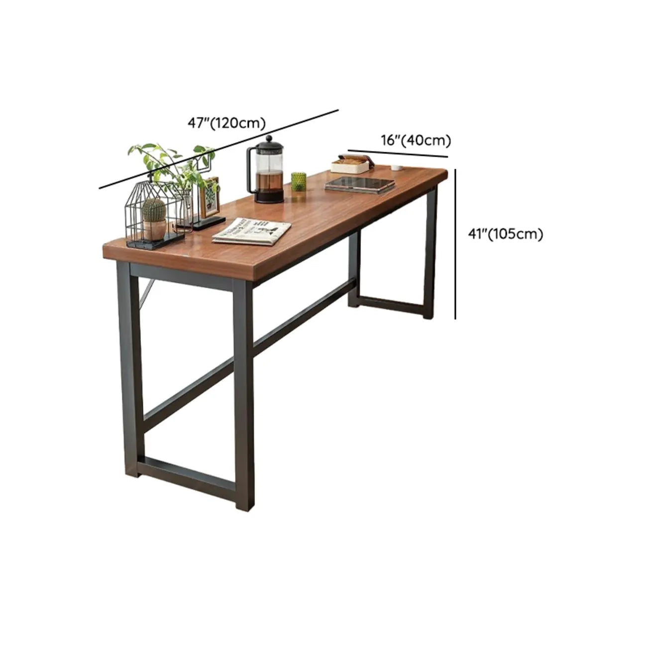 Tables de bar modernes à plateau fixe, structure en bois brun et métal