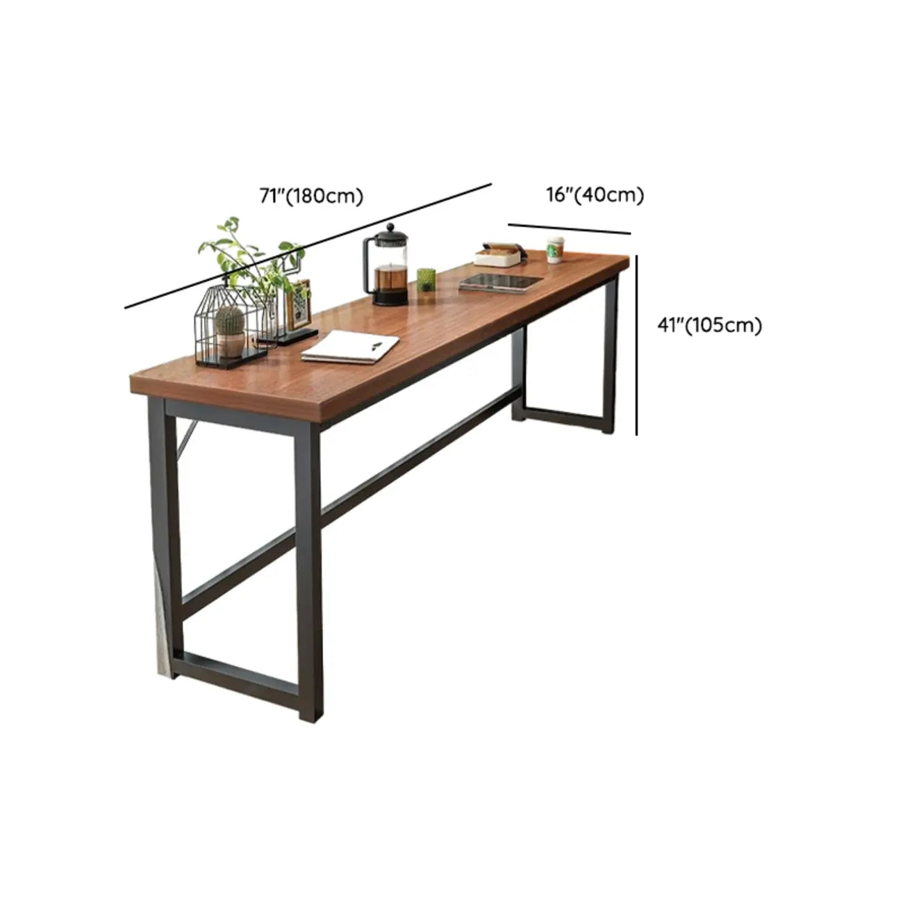 Tables de bar modernes à plateau fixe, structure en bois brun et métal