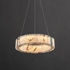 Lampadario moderno a sospensione circolare con anelli in onice, agata e oro