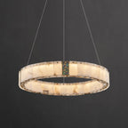 Lampadario moderno a sospensione circolare con anelli in onice, agata e oro