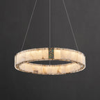 Lampadario moderno a sospensione circolare con anelli in onice, agata e oro