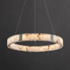 Lampadario moderno a sospensione circolare con anelli in onice, agata e oro