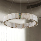 Lampadario moderno a sospensione circolare con anelli in onice, agata e oro