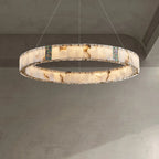 Lampadario moderno a sospensione circolare con anelli in onice, agata e oro