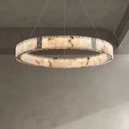 Lampadario moderno a sospensione circolare con anelli in onice, agata e oro