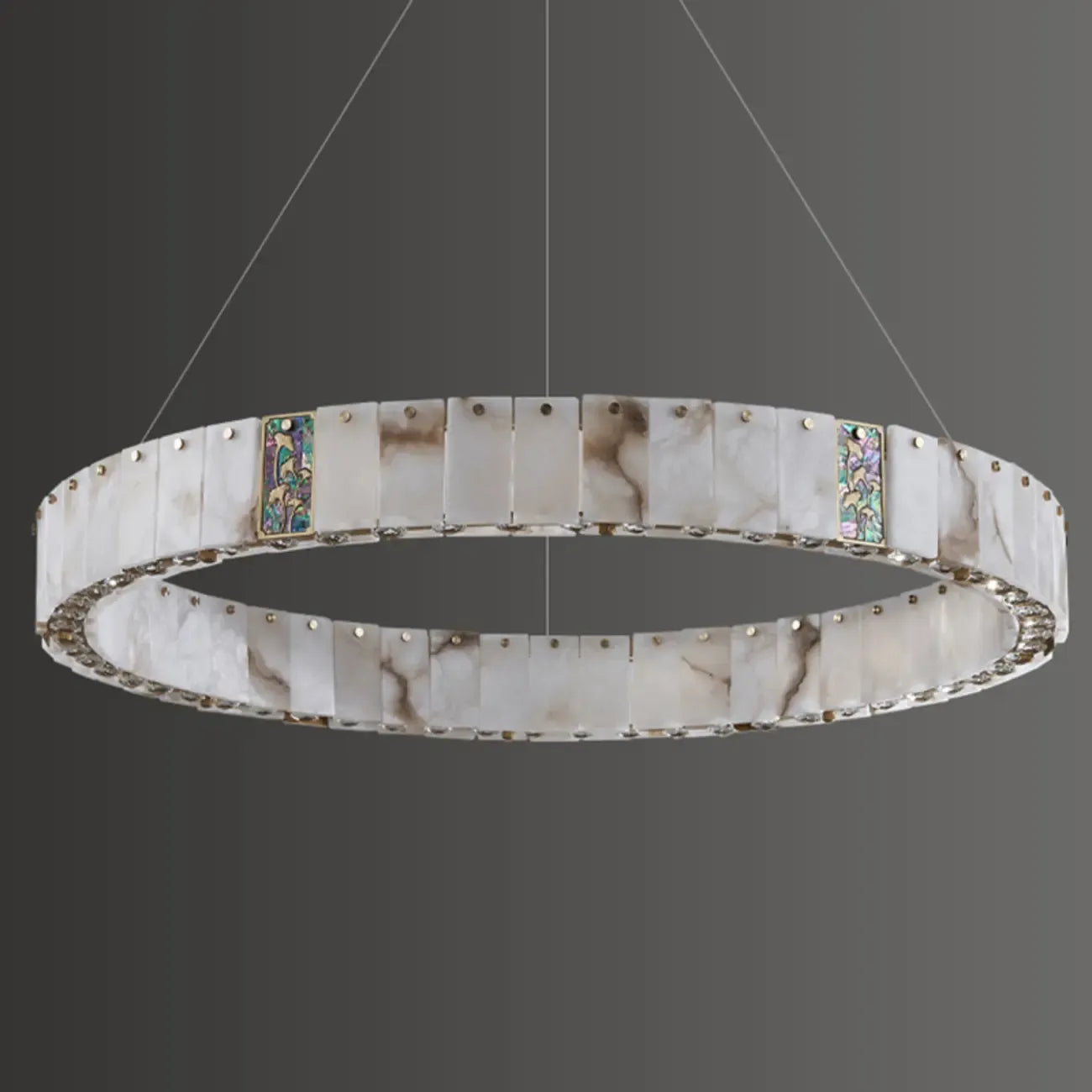 Lampadario moderno a sospensione circolare con anelli in onice, agata e oro