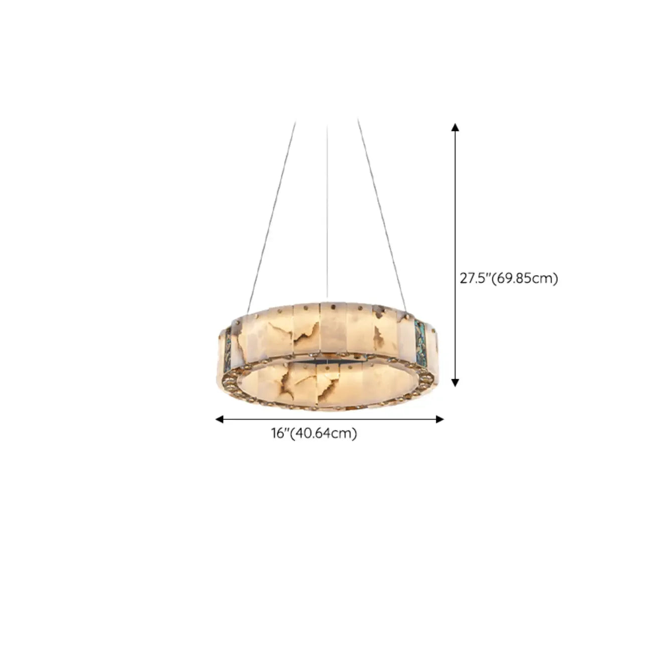 Lampadario moderno a sospensione circolare con anelli in onice, agata e oro
