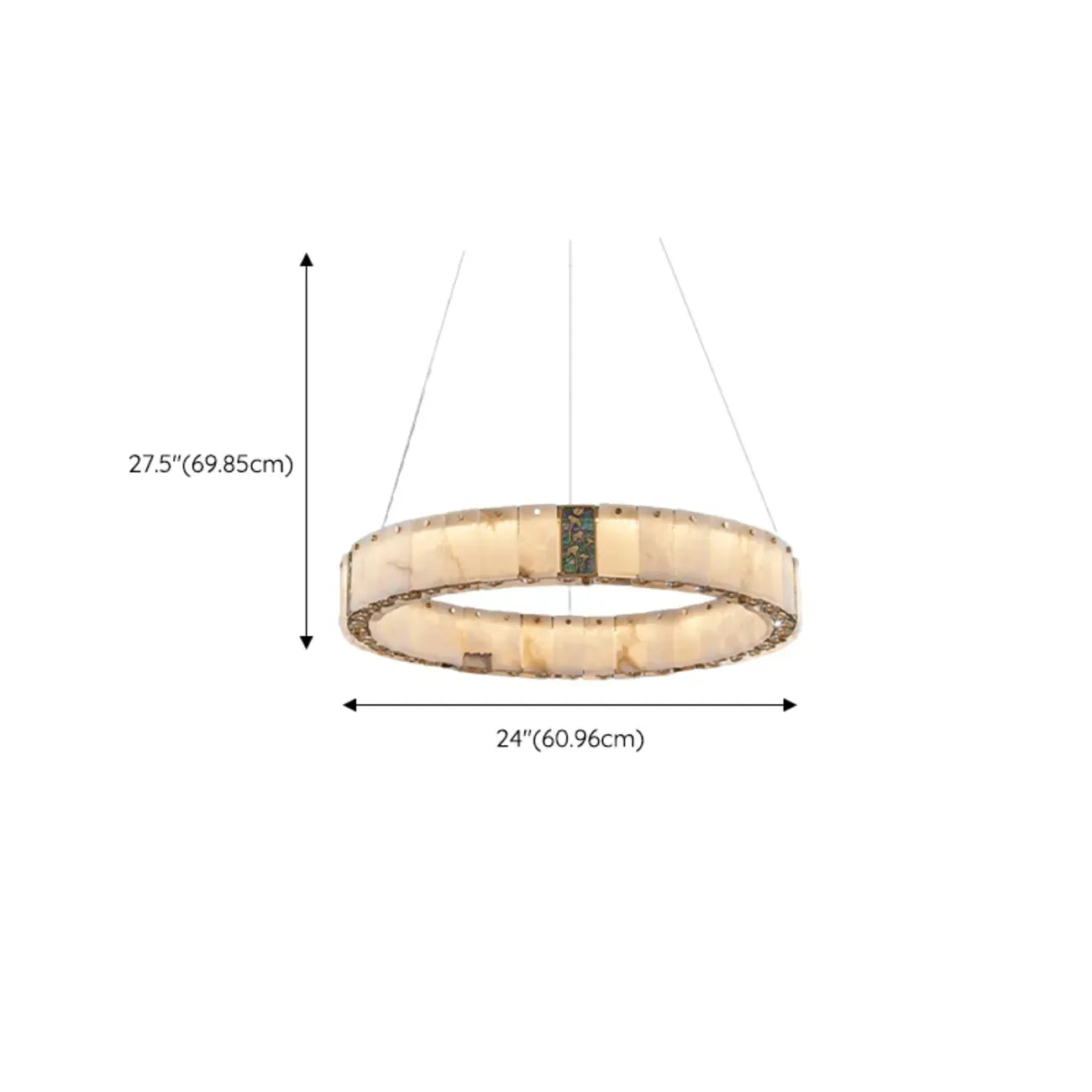 Lampadario moderno a sospensione circolare con anelli in onice, agata e oro