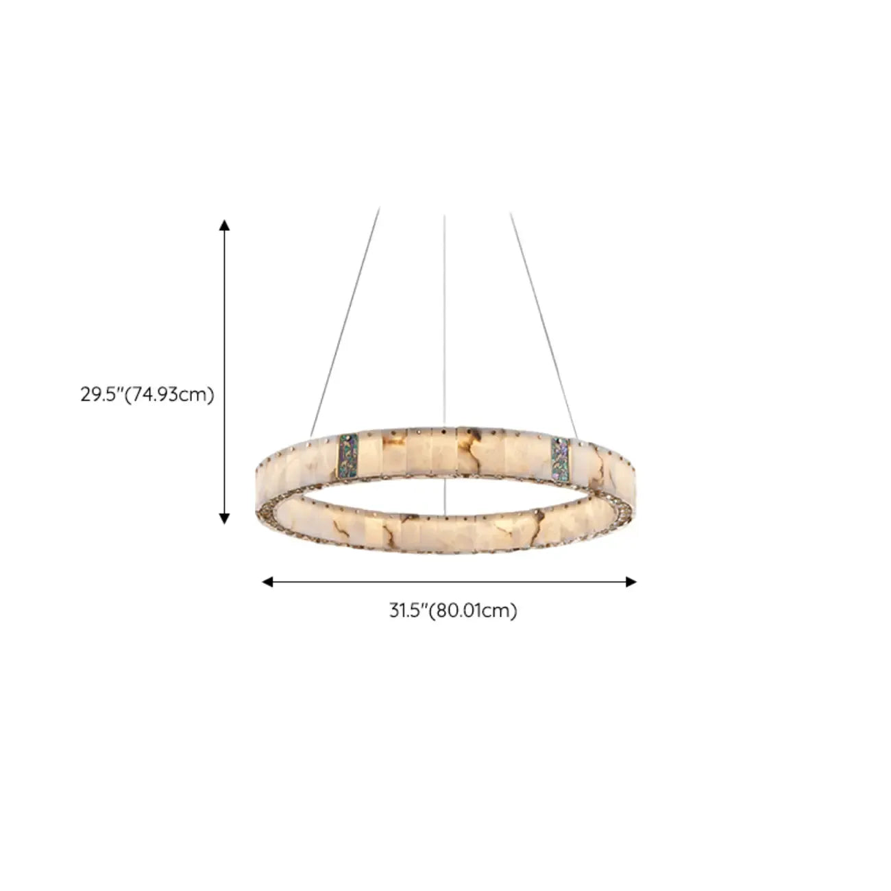 Lampadario moderno a sospensione circolare con anelli in onice, agata e oro