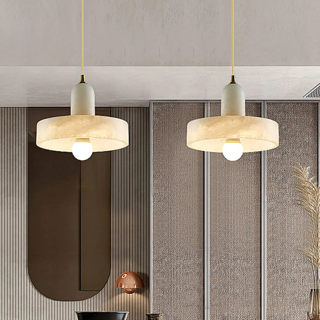 Suspension cylindrique moderne en métal doré pour îlot de cuisine
