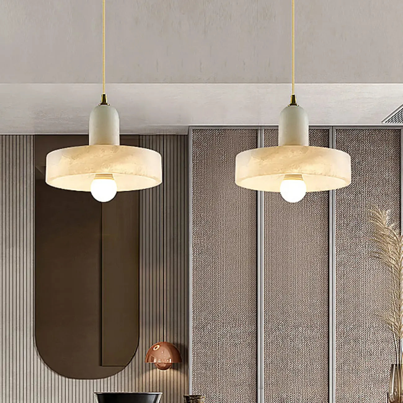 Suspension cylindrique moderne en métal doré pour îlot de cuisine