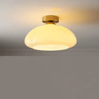 Mini plafonnier semi-encastré minimaliste en verre jaune laiteux avec dôme, style minimaliste