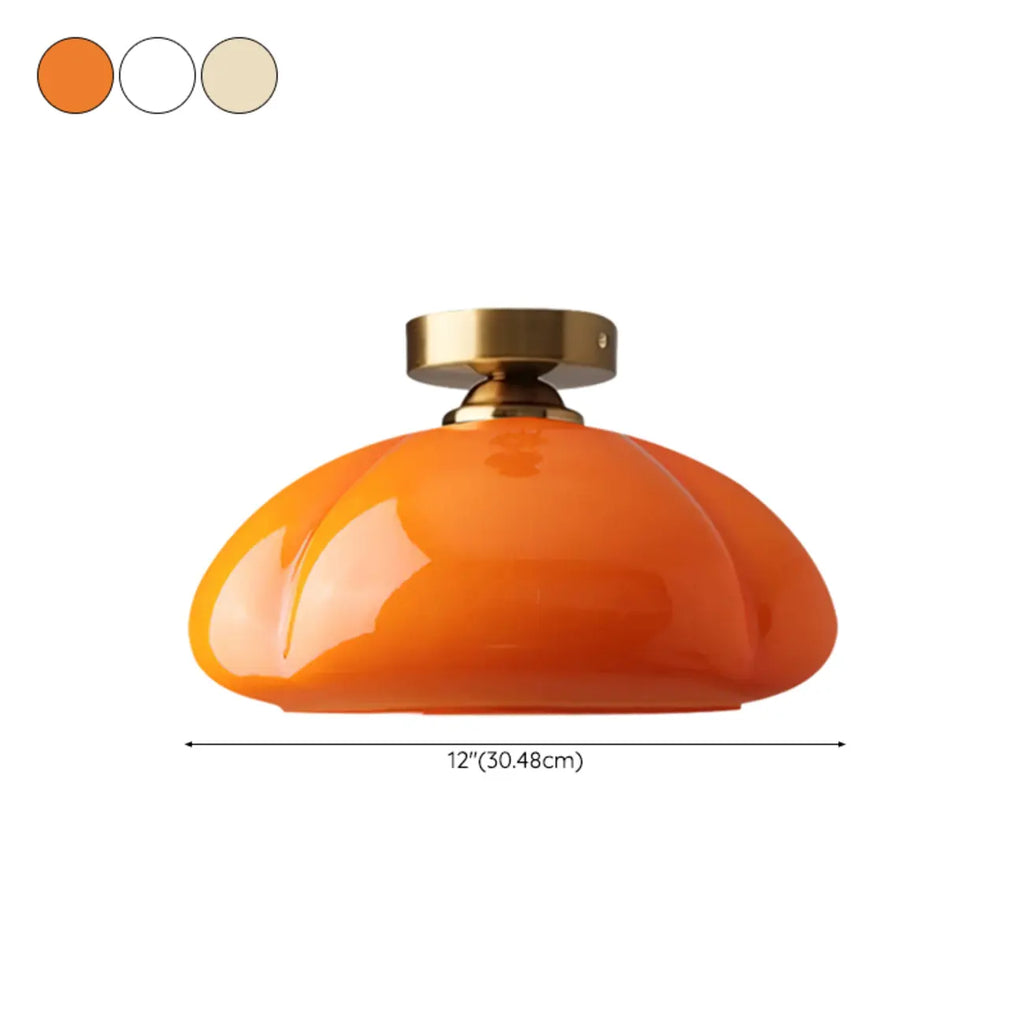 Mini plafonnier semi-encastré minimaliste en verre jaune laiteux avec dôme, style minimaliste