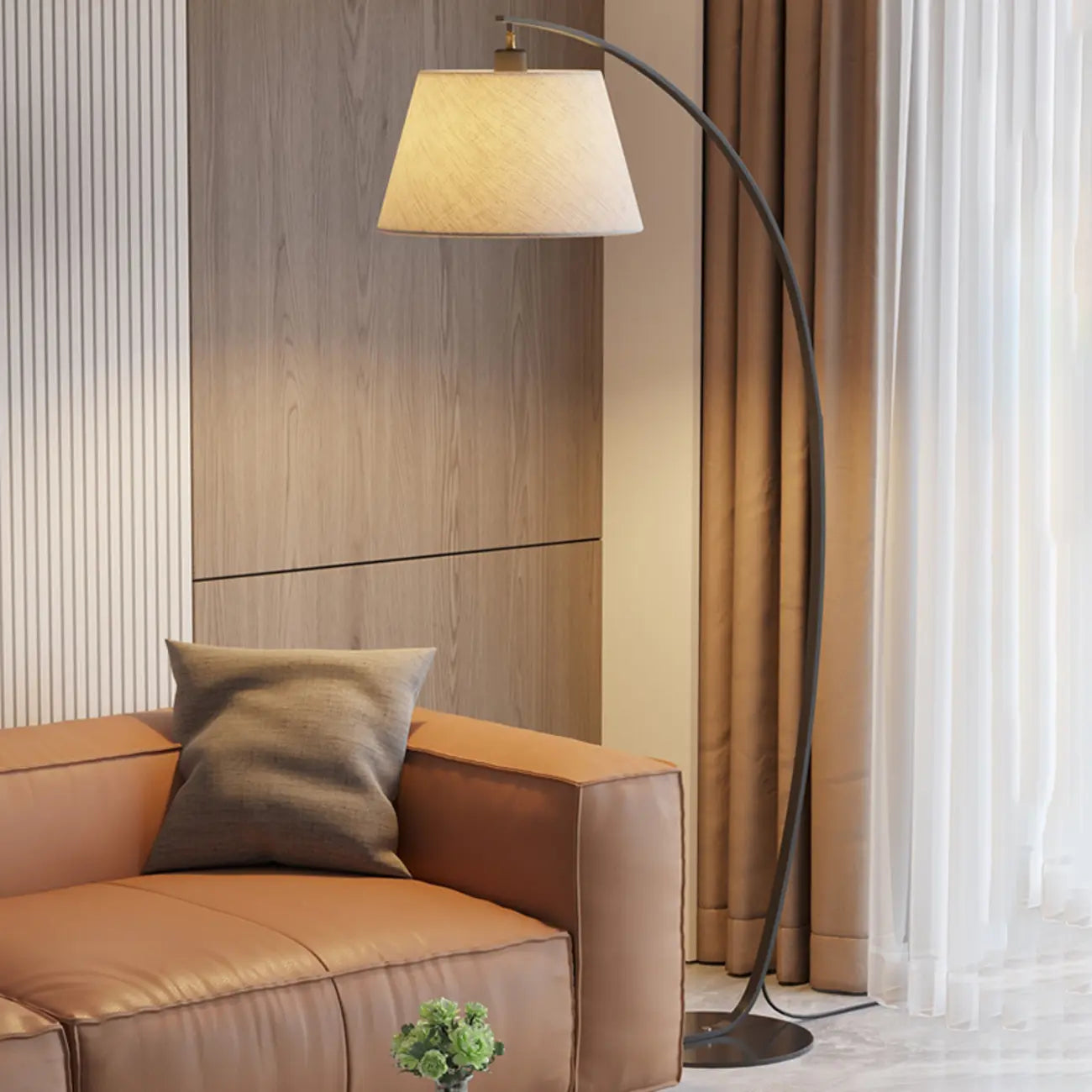 Lampadaire arqué moderne à LED avec abat-jour en tissu pour salon