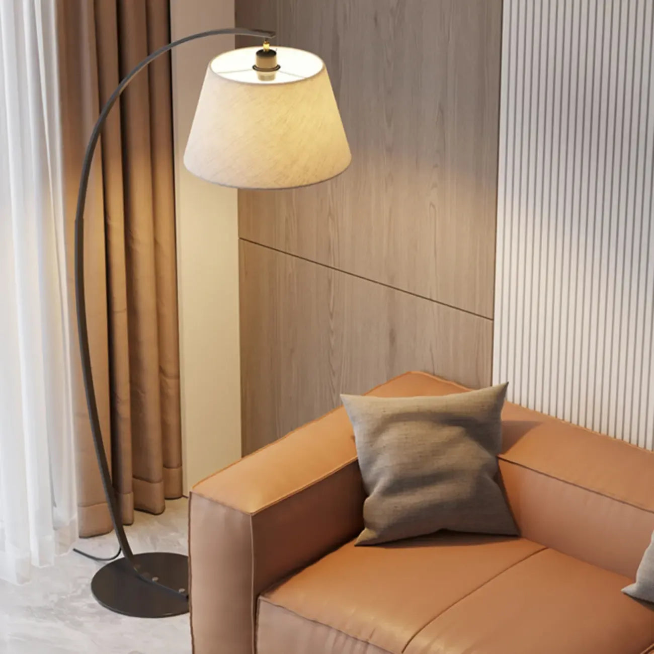 Lampadaire arqué moderne à LED avec abat-jour en tissu pour salon