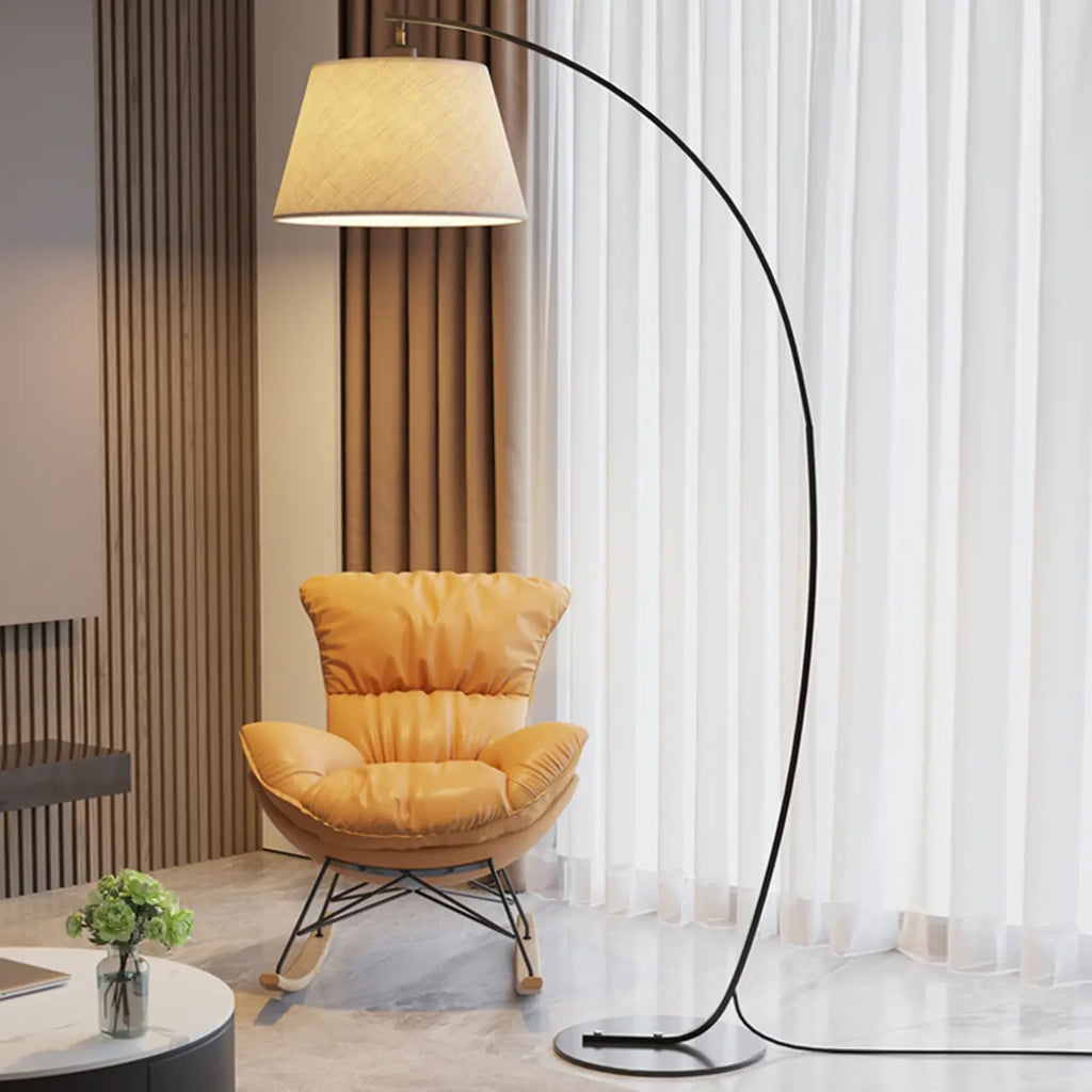 Lampadaire arqué moderne à LED avec abat-jour en tissu pour salon