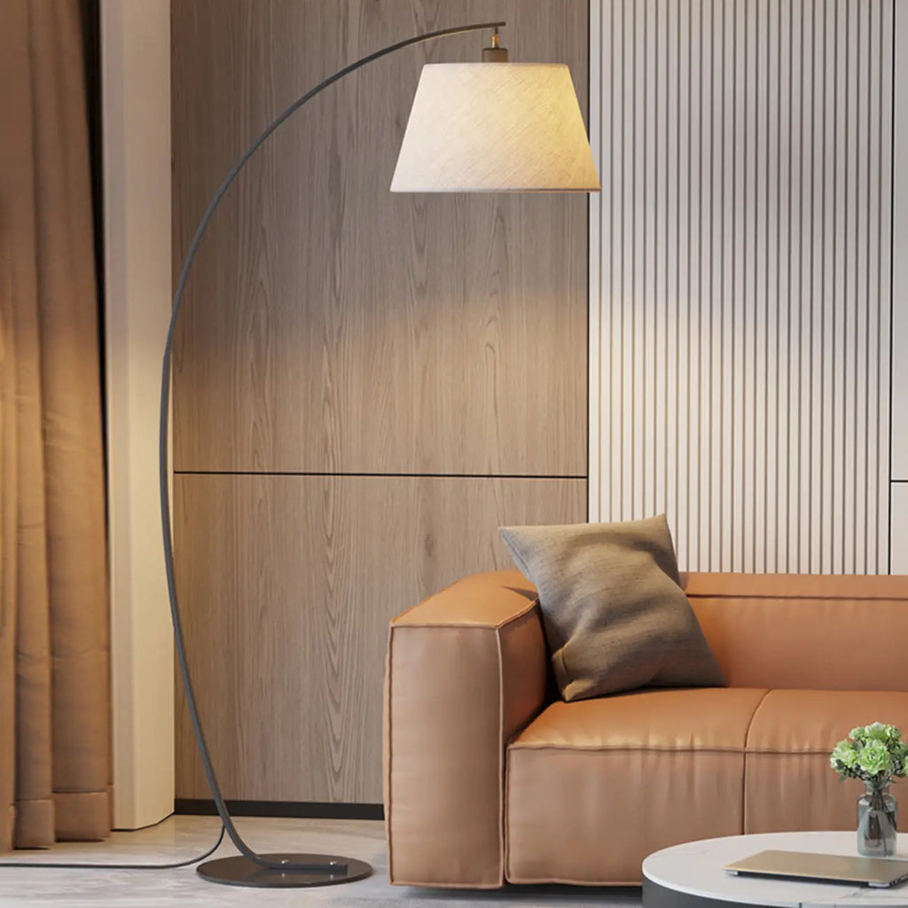 Lampadaire arqué moderne à LED avec abat-jour en tissu pour salon