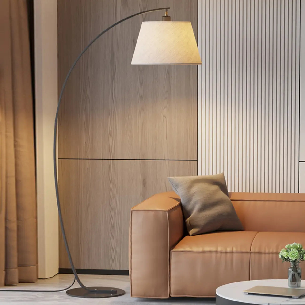 Lampadaire arqué moderne à LED avec abat-jour en tissu pour salon