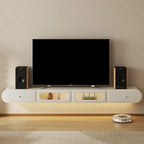 Meuble TV suspendu minimaliste en bois avec éclairage et tiroirs