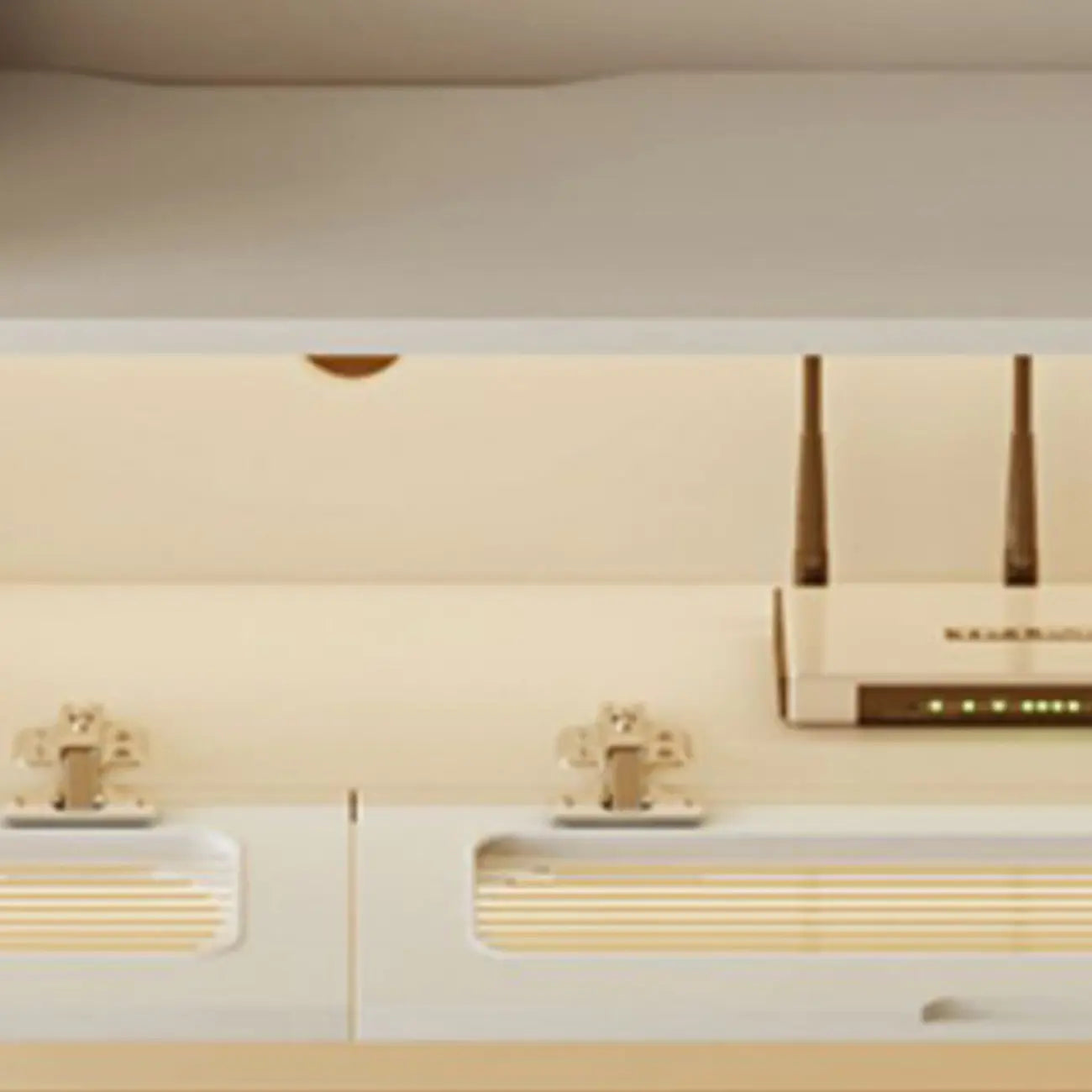 Meuble TV suspendu minimaliste en bois avec éclairage et tiroirs