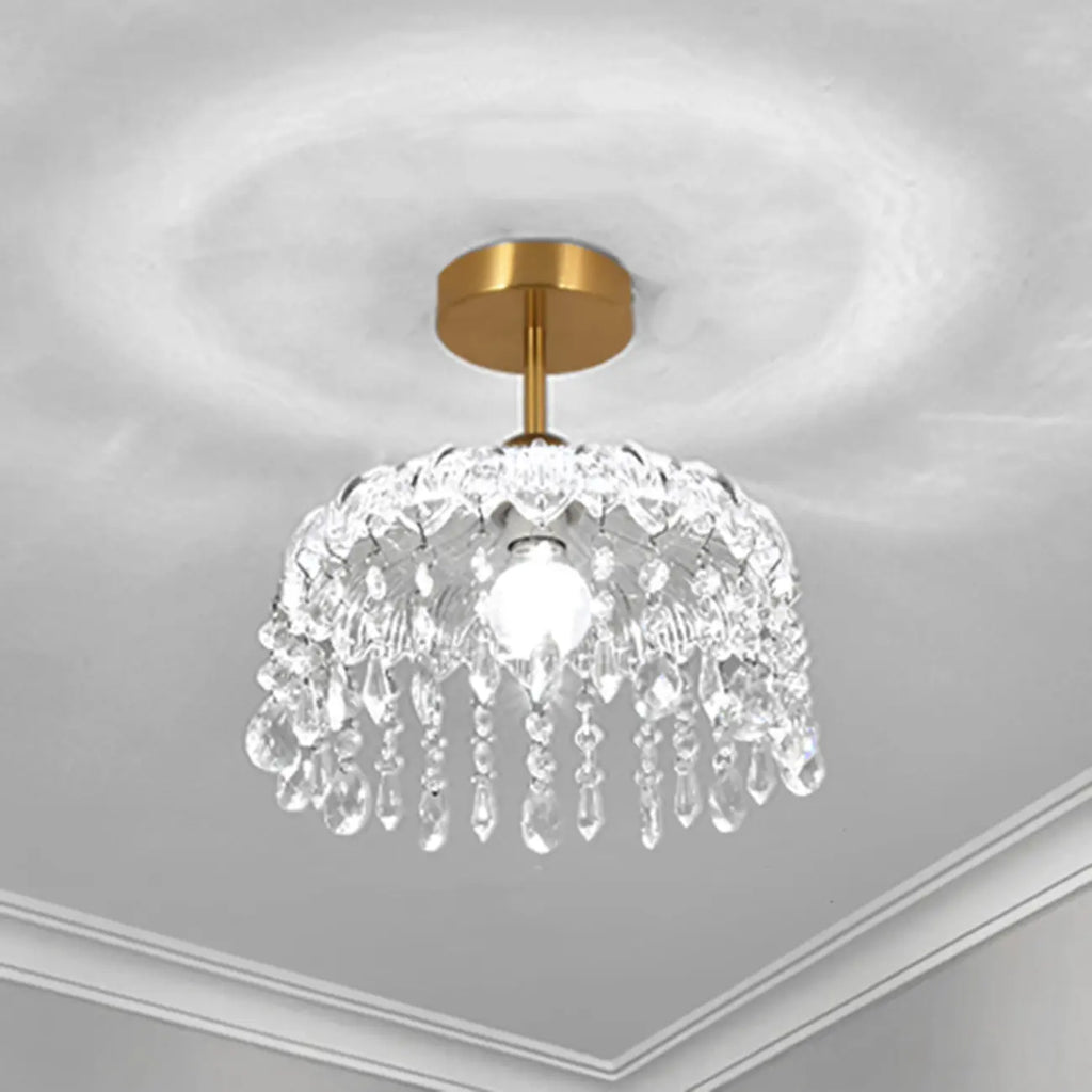 Mini lustre semi-encastré en cristal doré à une lumière