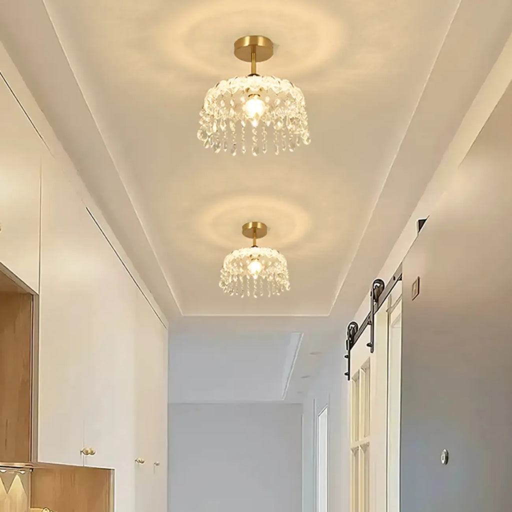 Mini lustre semi-encastré en cristal doré à une lumière