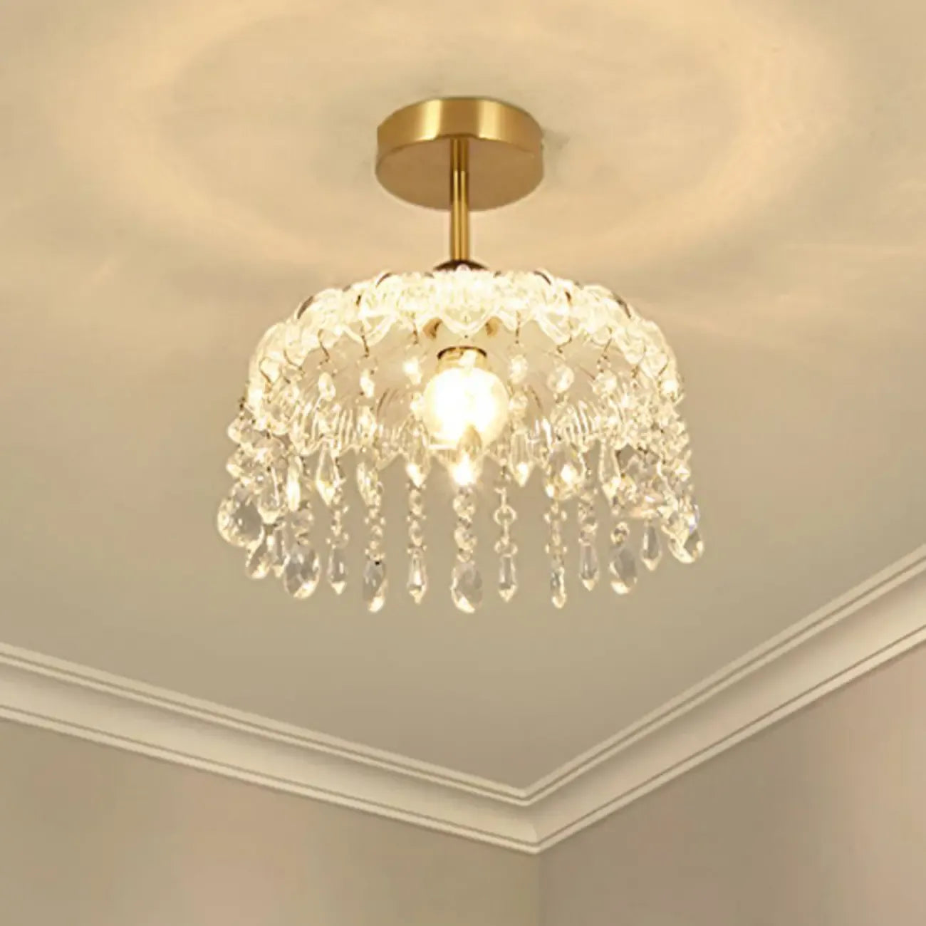 Mini lustre semi-encastré en cristal doré à une lumière