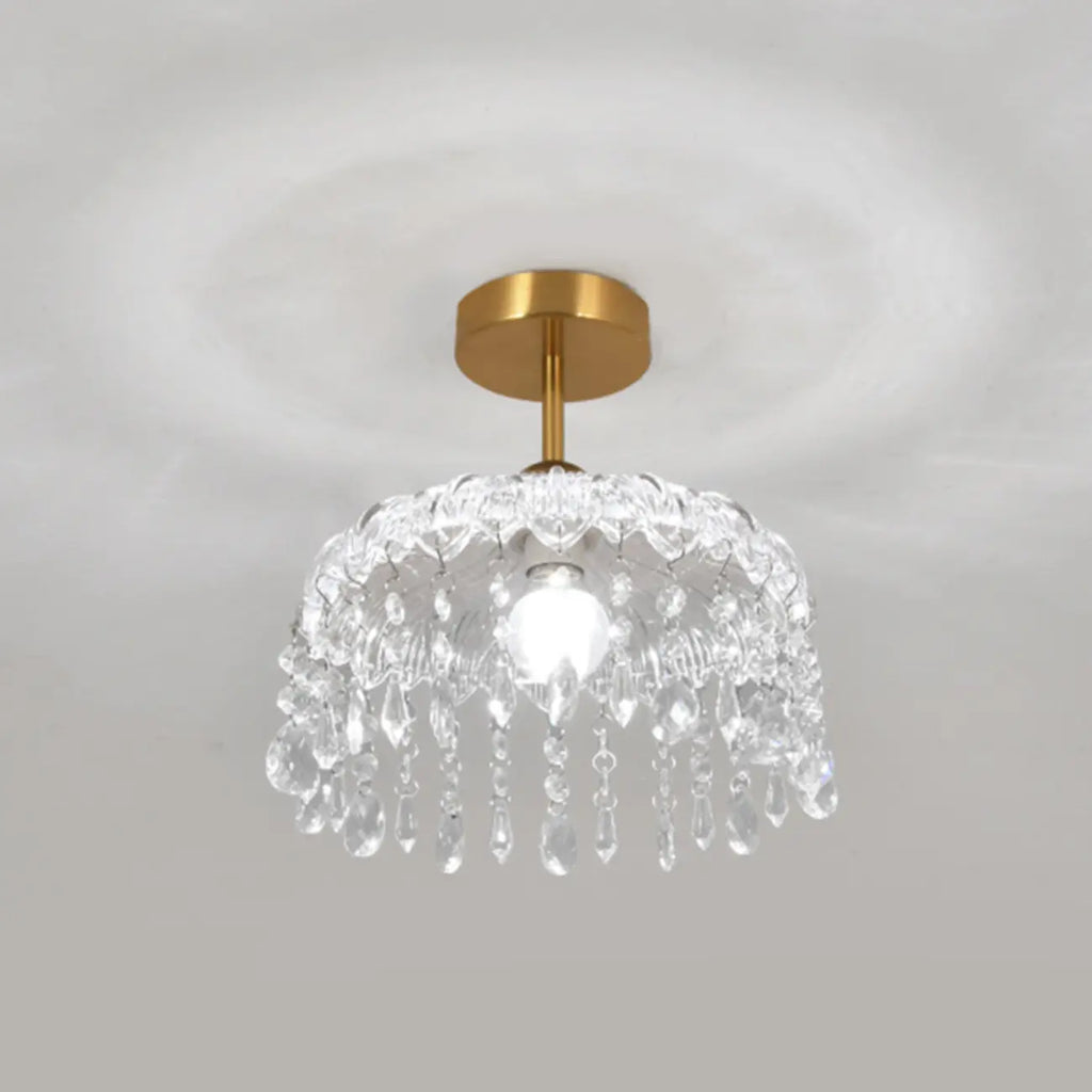 Mini lustre semi-encastré en cristal doré à une lumière