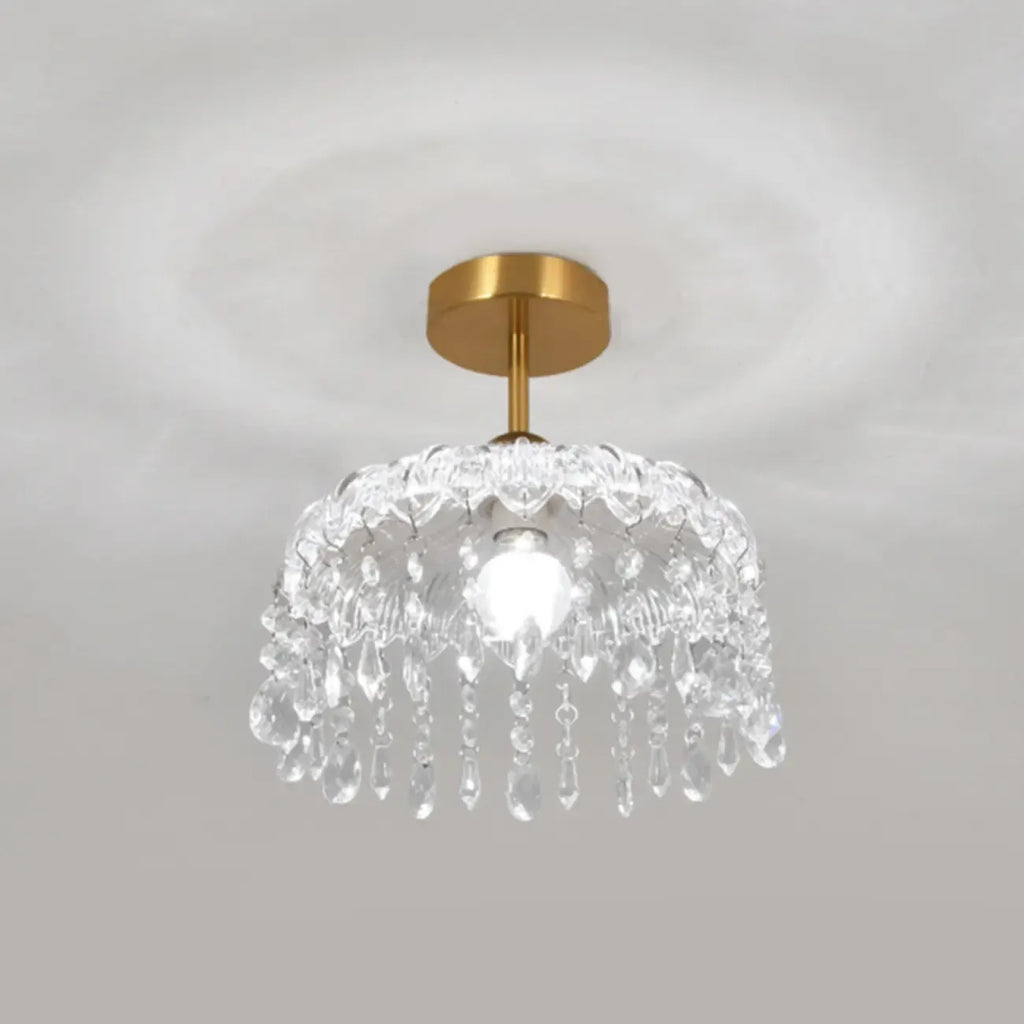 Mini lustre semi-encastré en cristal doré à une lumière