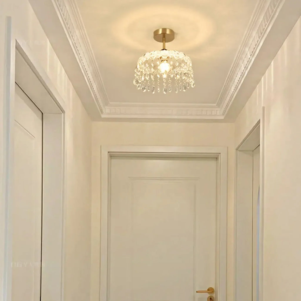 Mini lustre semi-encastré en cristal doré à une lumière