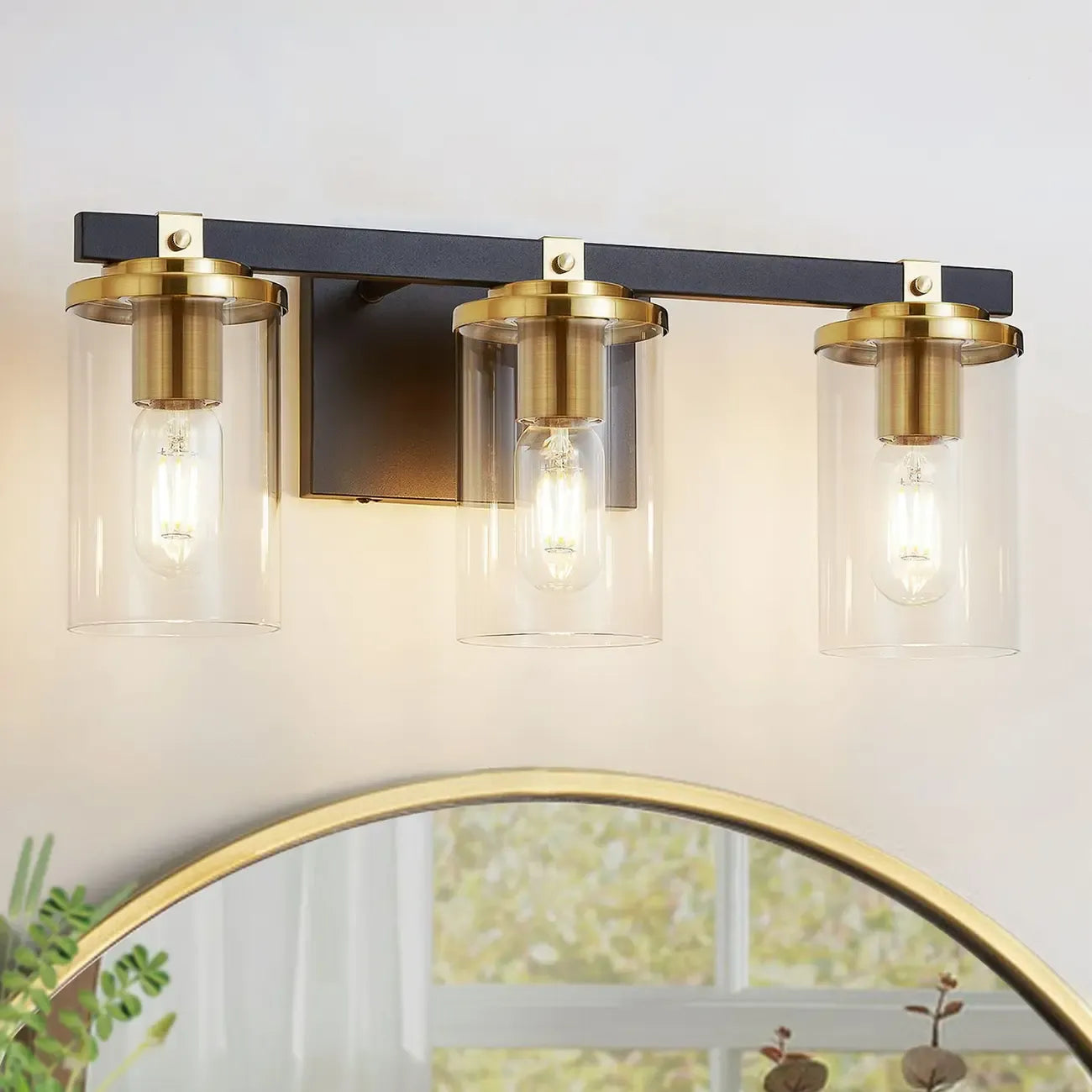 Applique murale moderne en verre doré à 3 lumières LED pour salle de bain