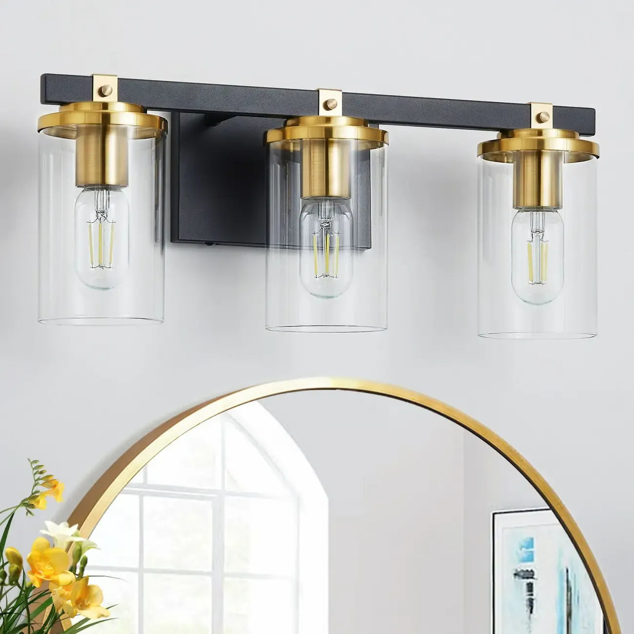 Applique murale moderne en verre doré à 3 lumières LED pour salle de bain