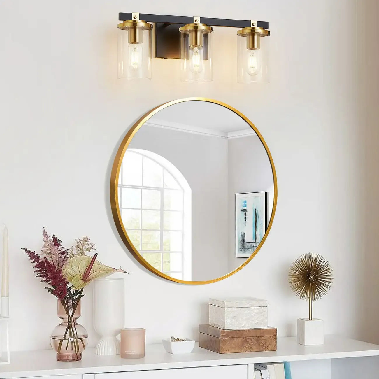 Applique murale moderne en verre doré à 3 lumières LED pour salle de bain