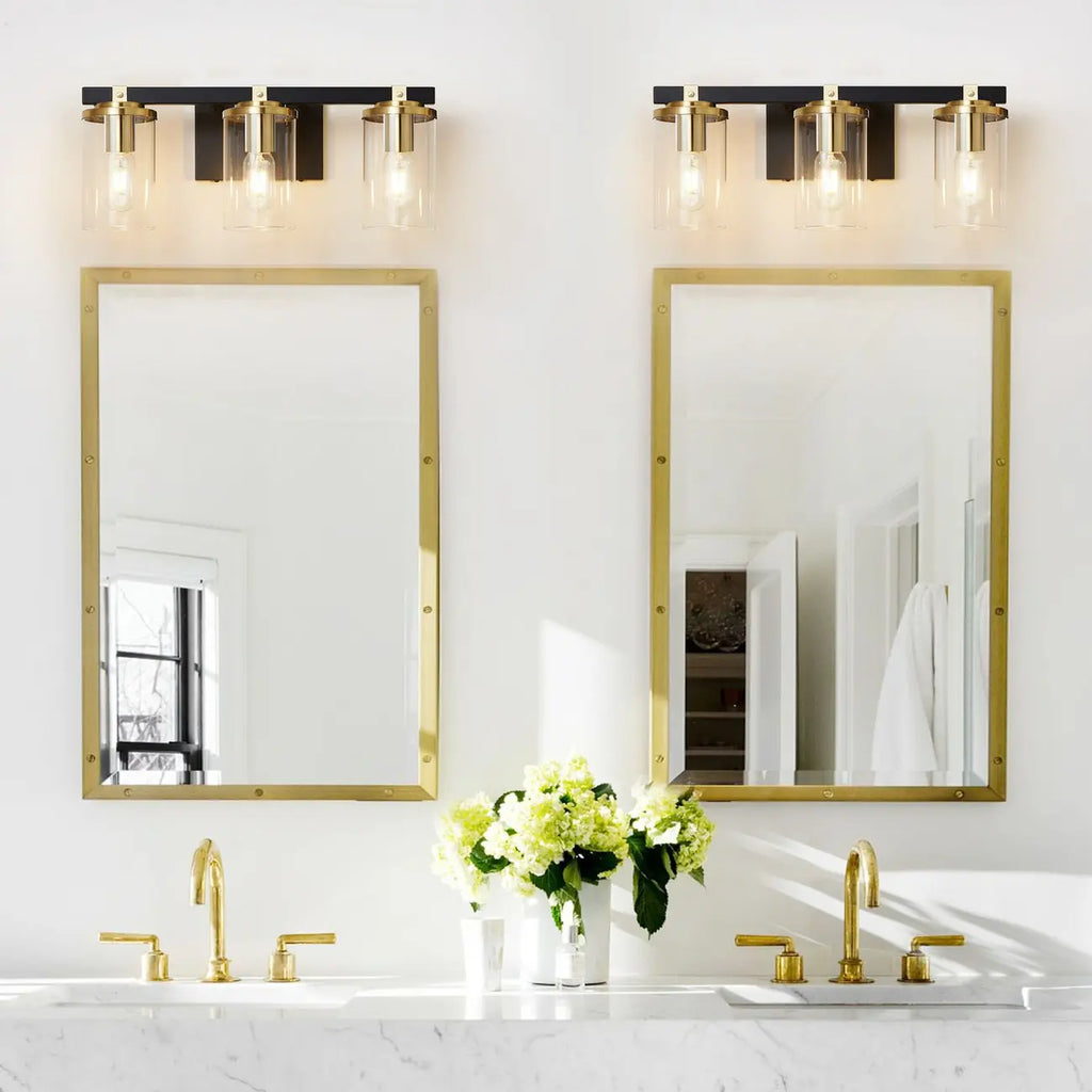 Applique murale moderne en verre doré à 3 lumières LED pour salle de bain