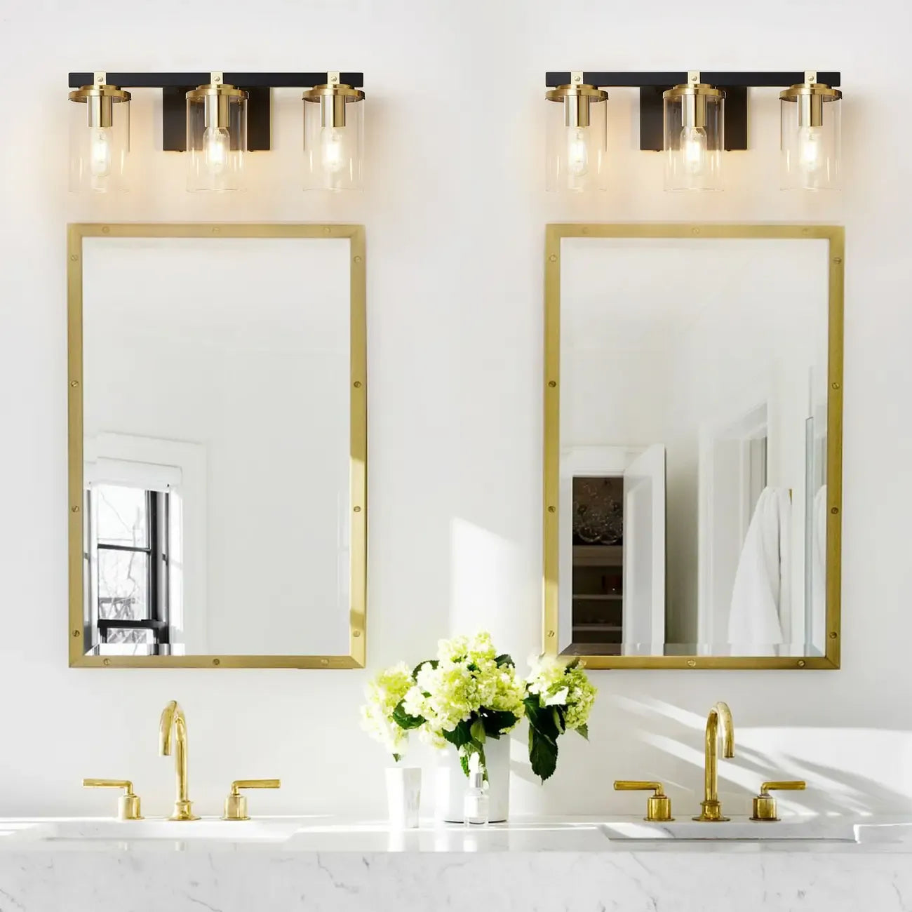 Applique murale moderne en verre doré à 3 lumières LED pour salle de bain