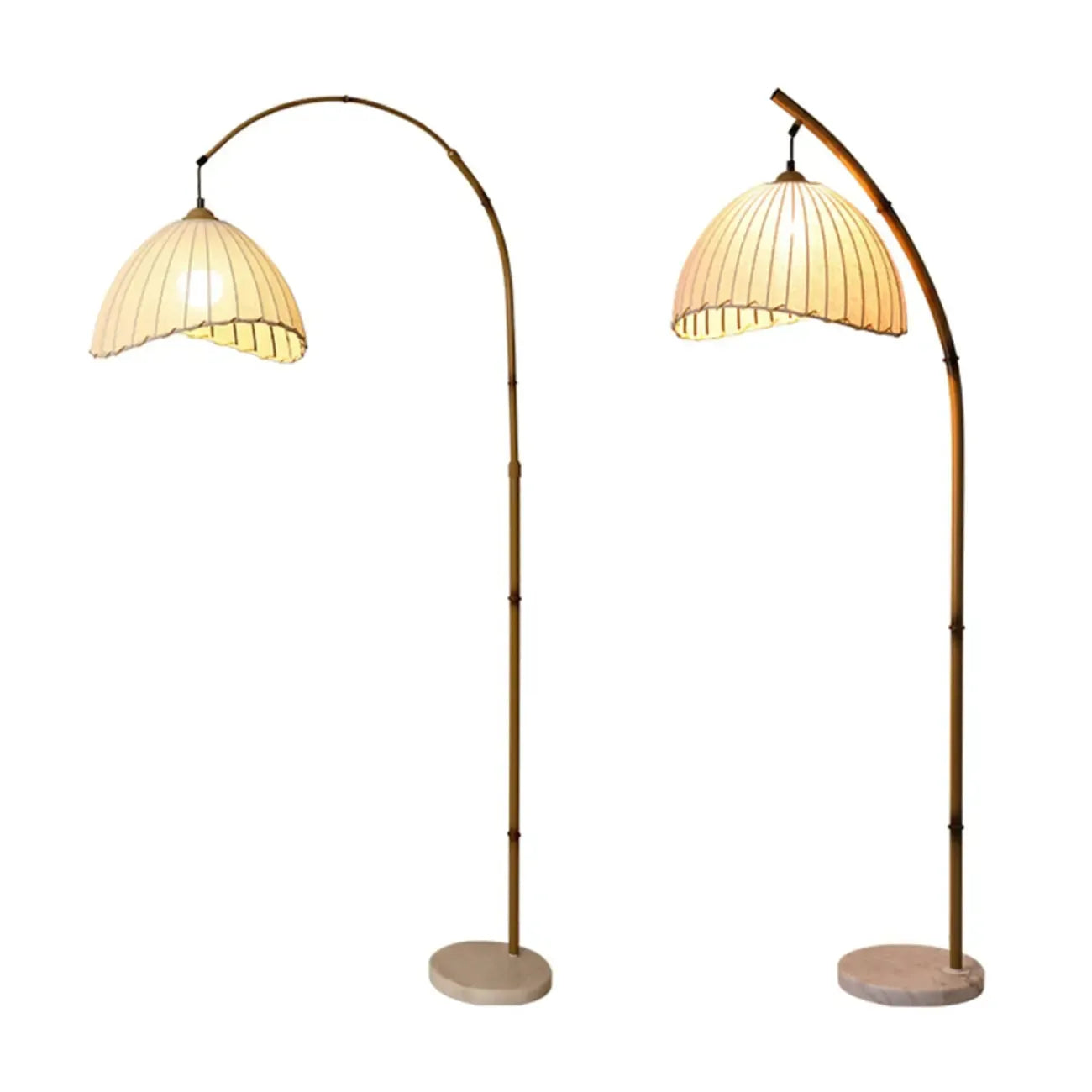 Lampadaire arqué kaki à brancher avec abat-jour en tissu pour salon