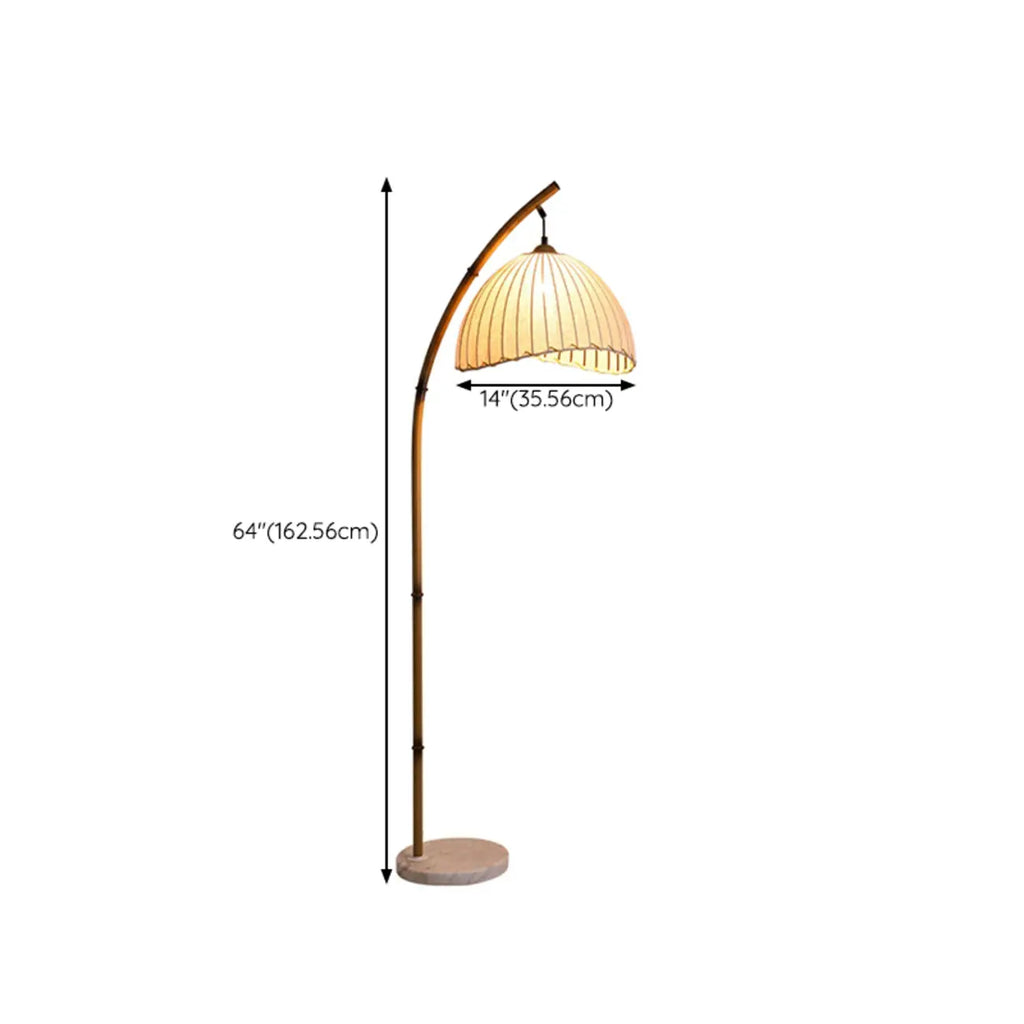 Lampadaire arqué kaki à brancher avec abat-jour en tissu pour salon