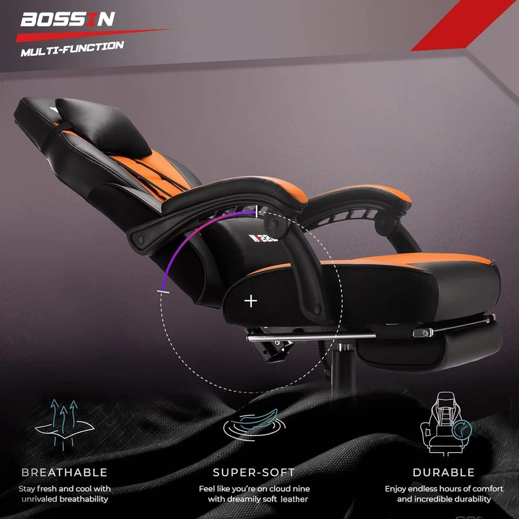 Chaise de jeu BOSSIN style racing, chaise de jeu grande taille supportant jusqu'à 136 kg (300 lbs), dossier haut, chaise d'ordinateur