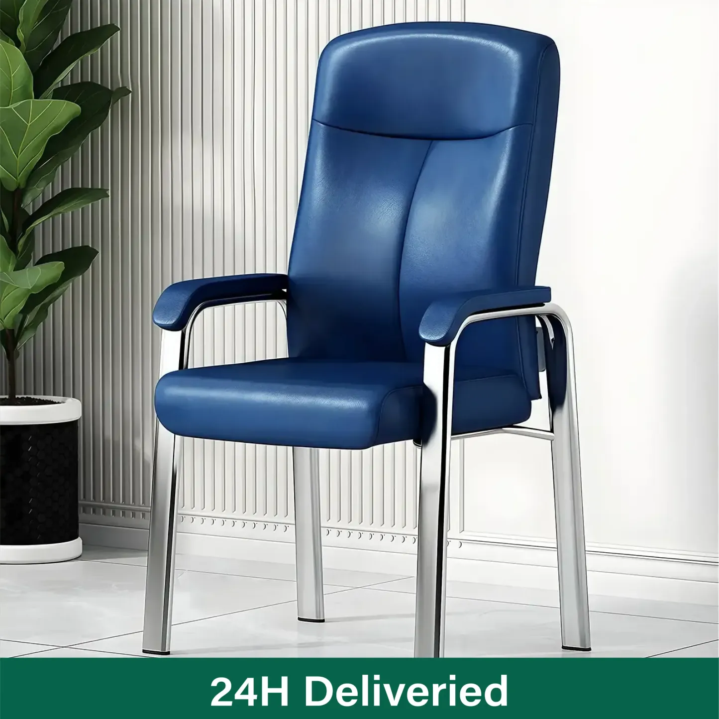Chaise de bureau moderne HomeyFad en cuir et métal, à 4 pieds et accoudoirs