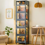 Vitrine moderne en bambou gris et verre pour salon