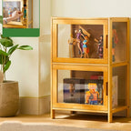 Vitrine moderne en bambou gris et verre pour salon
