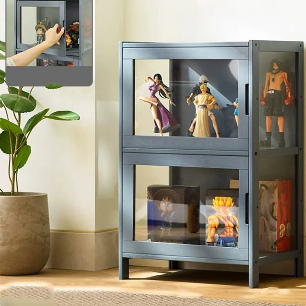 Vitrine moderne en bambou gris et verre pour salon