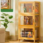 Vitrine moderne en bambou gris et verre pour salon