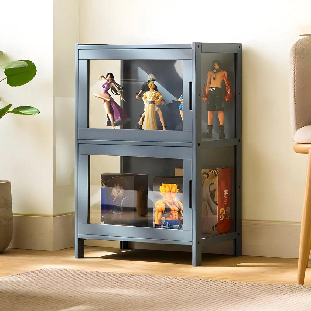 Vitrine moderne en bambou gris et verre pour salon