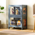 Vitrine moderne en bambou gris et verre pour salon