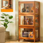 Vitrine moderne en bambou gris et verre pour salon