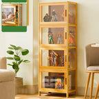 Vitrine moderne en bambou gris et verre pour salon