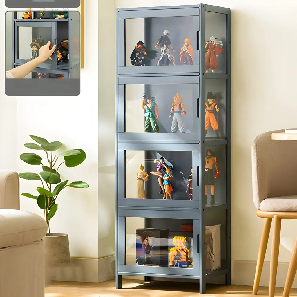 Vitrine moderne en bambou gris et verre pour salon