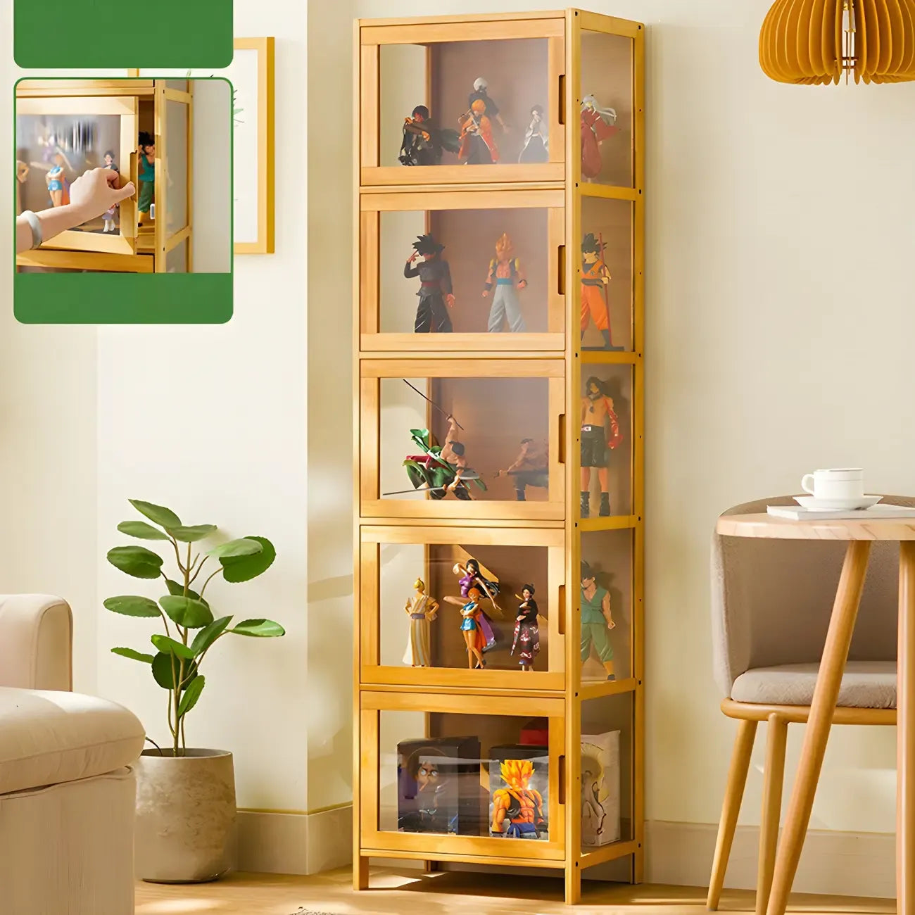 Vitrine moderne en bambou gris et verre pour salon