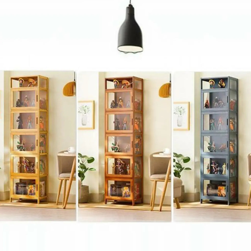 Vitrine moderne en bambou gris et verre pour salon